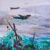 картина масло холст Картина маслом "Пейзаж с рыбацкими лодками в бирюзовых тонах", Гомеш Лия, LegacyArt