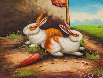 Картина маслом "Кролики" Артворлд.ру