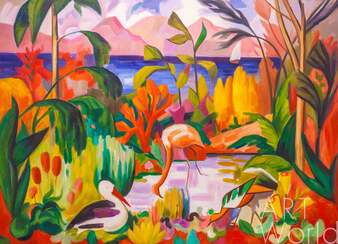 Копия картины Жана Метценже, "Цветной пейзаж с водными птицами", художник А. Ромм Артворлд.ру