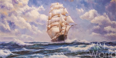 картина масло холст Морской пейзаж маслом "Корабль на гребне волны", Лагно Дарья, LegacyArt Артворлд.ру