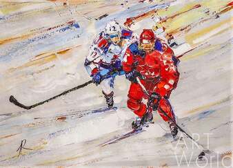 Картина маслом "Хоккей. Побеждает сильнейший" Артворлд.ру