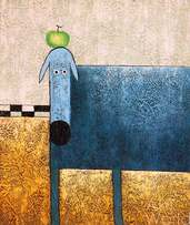 Голубая собака с яблоками Артворлд.ру