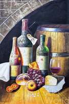 Картина маслом "Натюрморт с вином, хлебом и сыром N2" Артворлд.ру