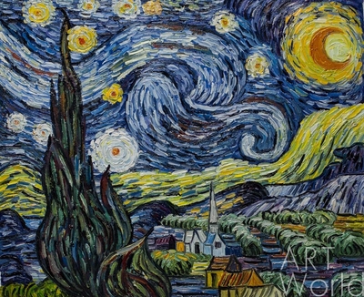 картина масло холст Копия картины Ван Гога "Звездная ночь" (копия Анджея Влодарчика), Ван Гог Артворлд.ру