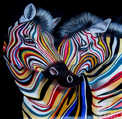 картина масло холст Картина маслом "Разноцветные зебры N3", Виверс Кристина, LegacyArt Артворлд.ру