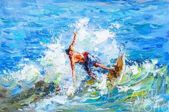 Картина маслом "Серфинг. Бегущий по волнам" Артворлд.ру