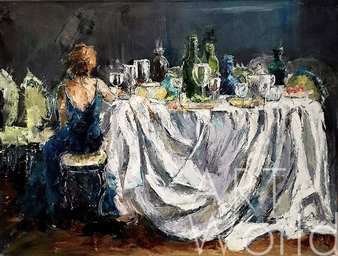 Картина маслом "Праздничный стол с дамой" Артворлд.ру