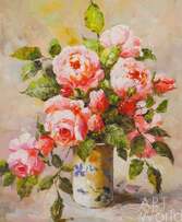 Картина маслом "Розы в цветочной вазе" Артворлд.ру